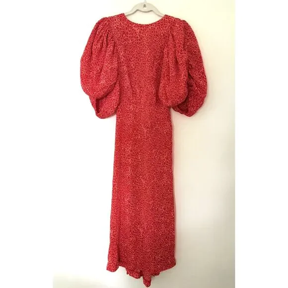 ROTATE Jacquard Red Floral Puff Sleeve Corset Open Back Cocktail Dress (No Size) ROTATE Jacquard Red Floral Puff Sleeve Corset Open Back Cocktail Dress (No Size)